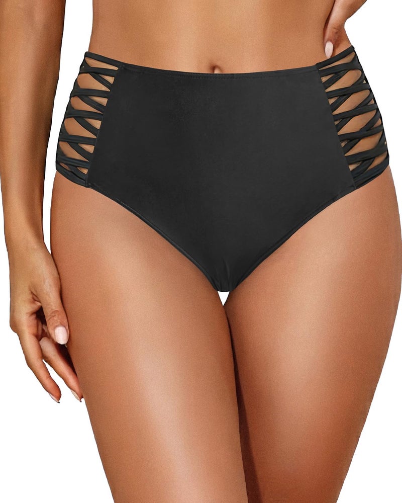 Holipick Women Black High Waisted Bikini Bottoms Tummy Control Swimsuit Bottoms Strappy Swim Bottom XL - Image 1